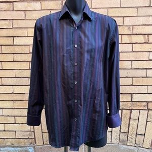 Bugatchi flip cuff vertical Striped Button Up shirt Size Medium